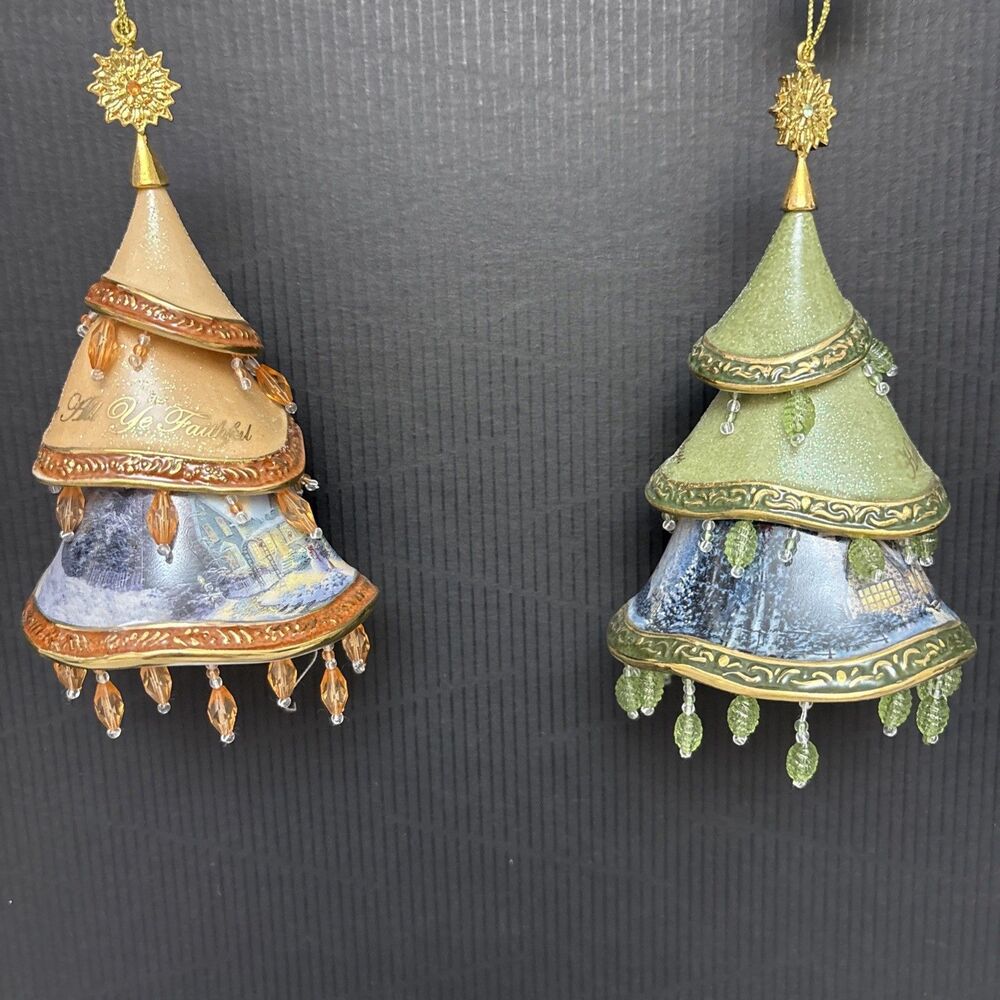 Thomas Kinkade Classic Ornaments, 2 Decorated Christmas Tree, Faithful, Holidays